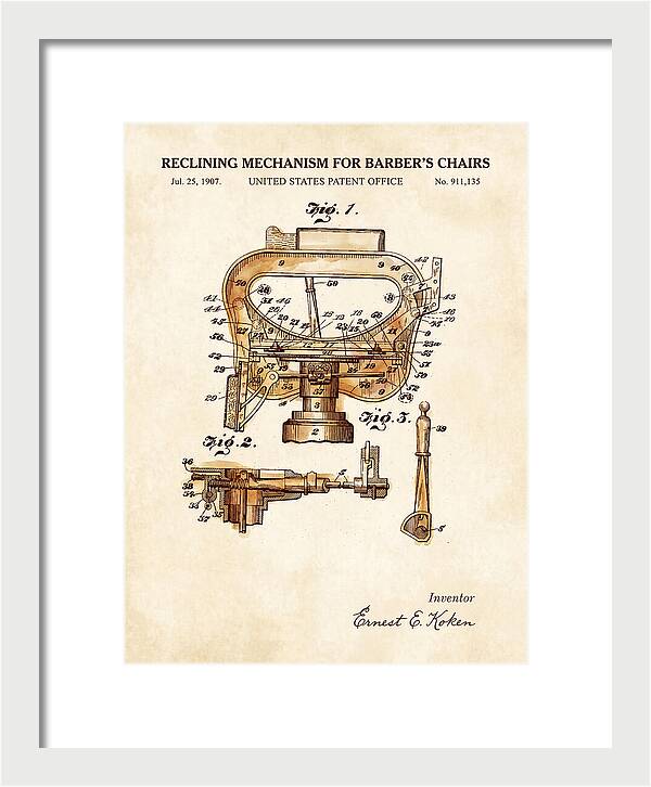 Barber's Chair Reclining Mechanism Watercolor Patent Us911135a