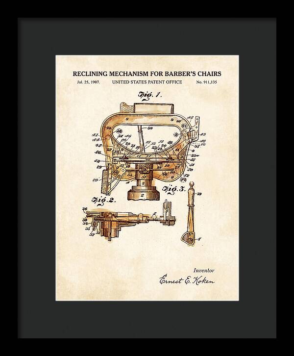 Barber's Chair Reclining Mechanism Watercolor Patent Us911135a