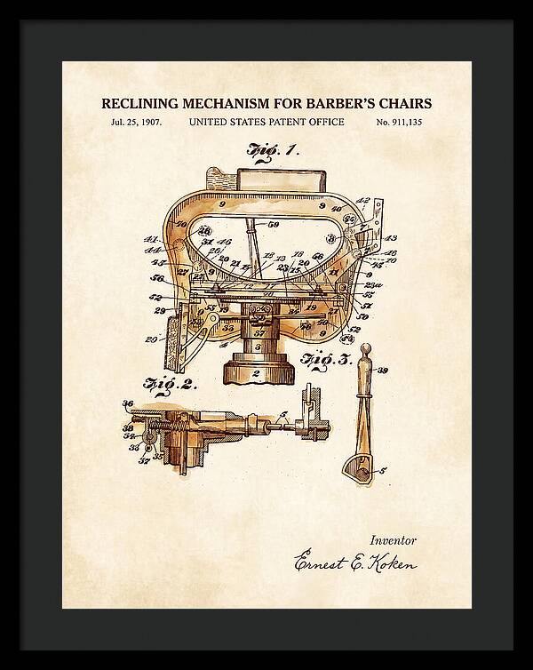 Barber's Chair Reclining Mechanism Watercolor Patent Us911135a