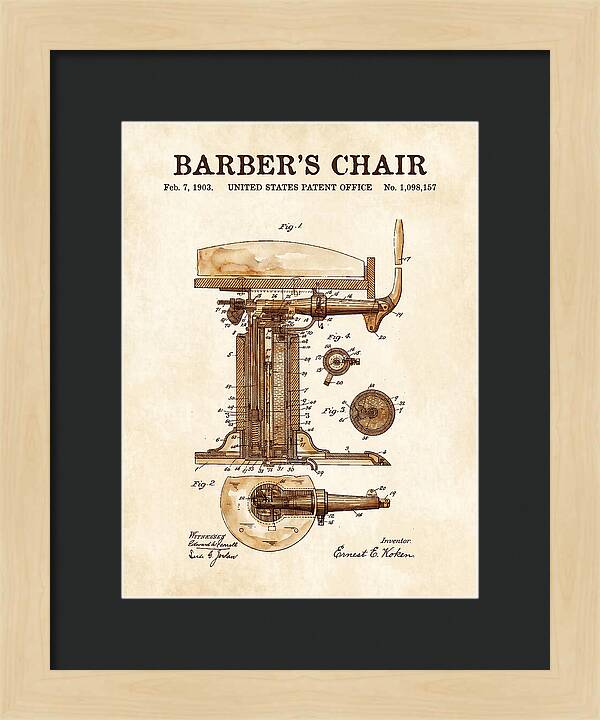Barber's Chair Watercolor Patent Us1098157a