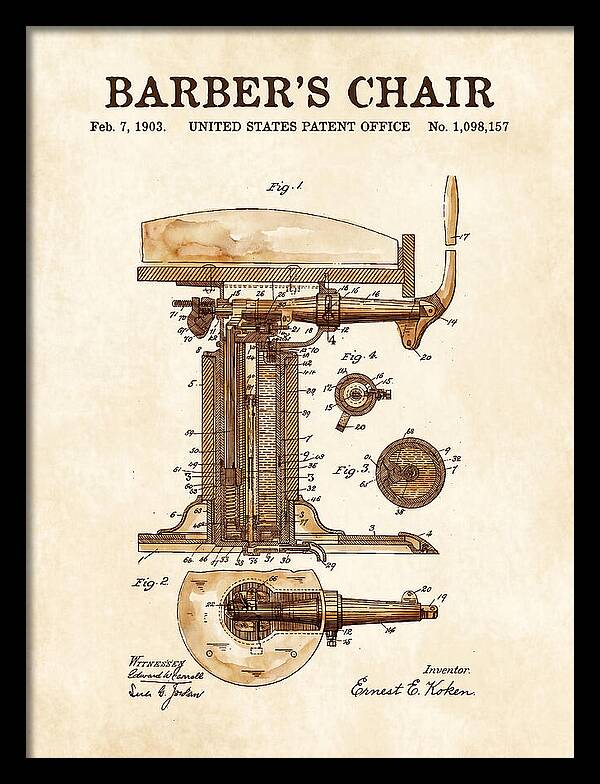 Barber's Chair Watercolor Patent Us1098157a