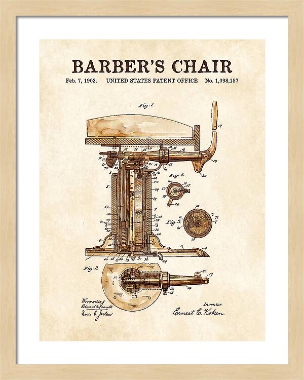 Barber's Chair Watercolor Patent Us1098157a