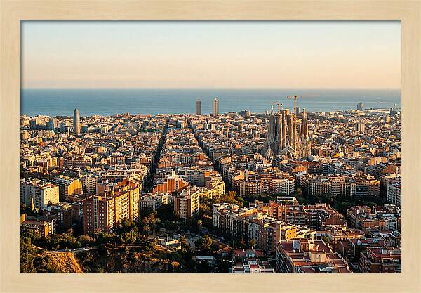 Barcelona Skyline At Golden Hour