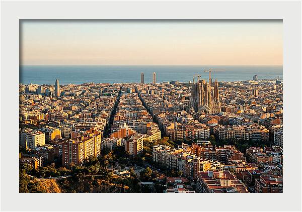 Barcelona Skyline At Golden Hour