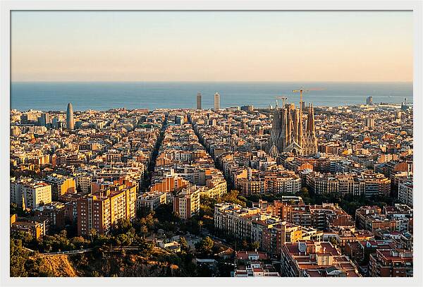 Barcelona Skyline At Golden Hour
