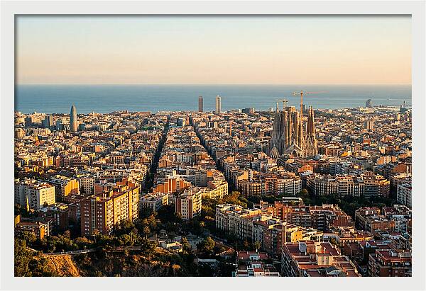 Barcelona Skyline At Golden Hour