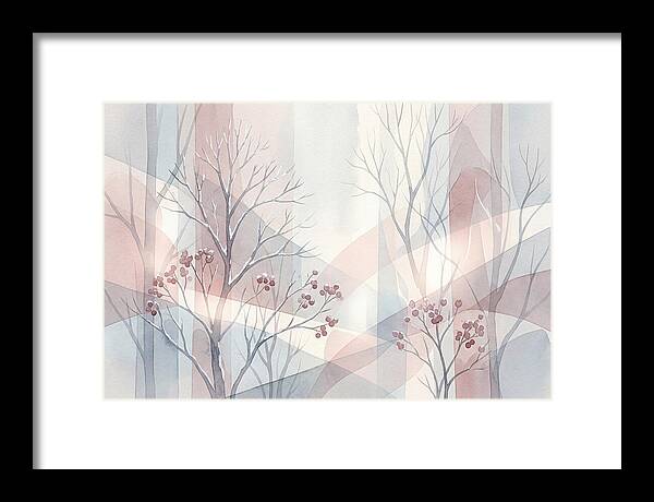 Bare Winter Trees With Red Berries