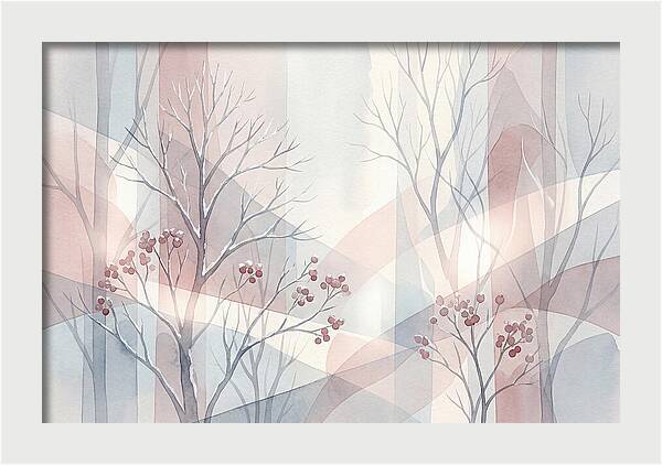 Bare Winter Trees With Red Berries
