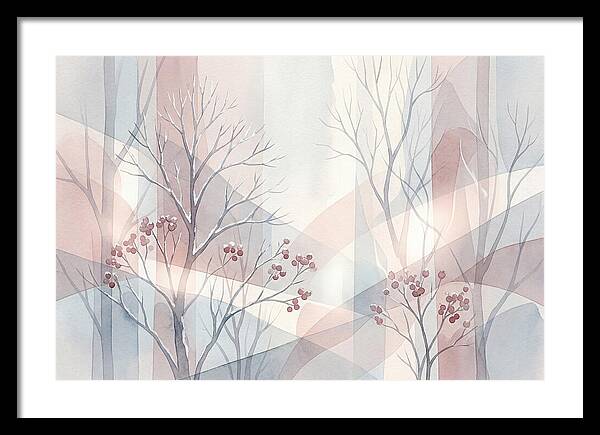 Bare Winter Trees With Red Berries