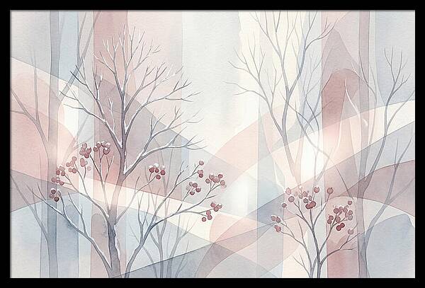 Bare Winter Trees With Red Berries