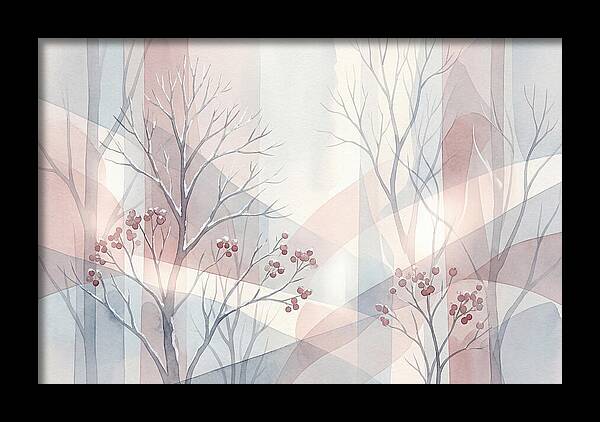 Bare Winter Trees With Red Berries