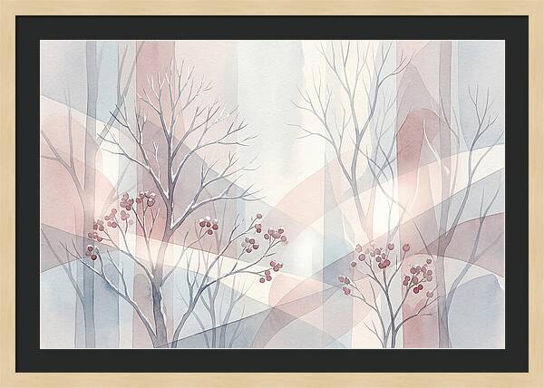 Bare Winter Trees With Red Berries