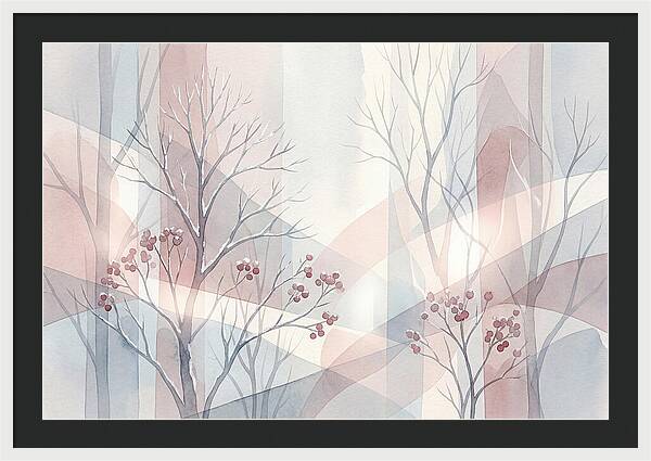 Bare Winter Trees With Red Berries
