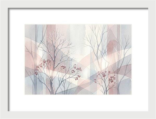 Bare Winter Trees With Red Berries
