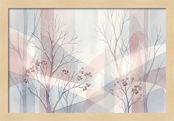 Bare Winter Trees With Red Berries