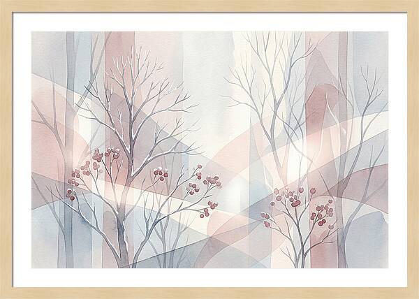 Bare Winter Trees With Red Berries