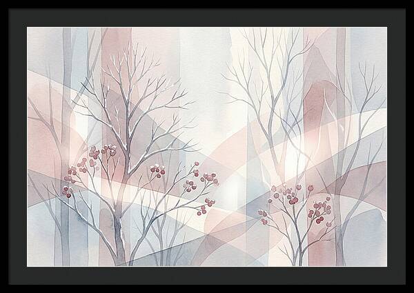 Bare Winter Trees With Red Berries