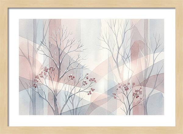 Bare Winter Trees With Red Berries