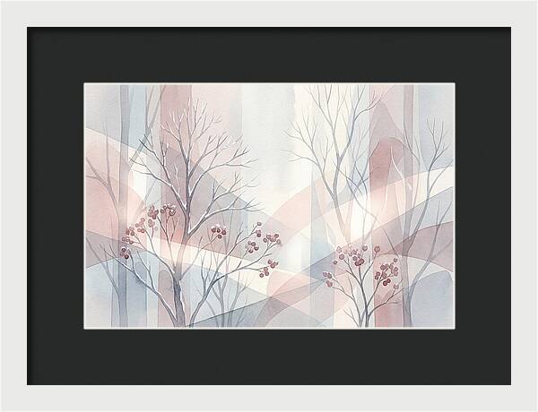 Bare Winter Trees With Red Berries