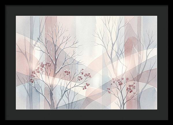 Bare Winter Trees With Red Berries