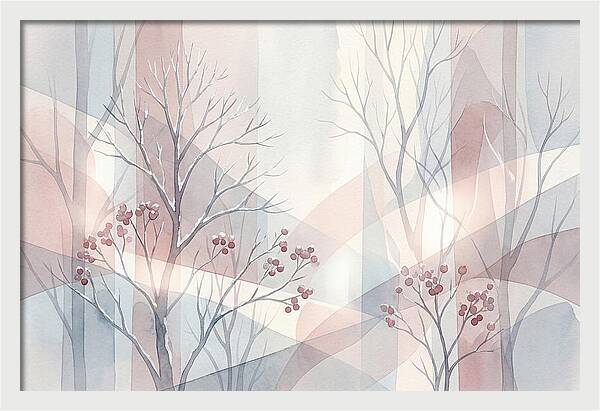 Bare Winter Trees With Red Berries