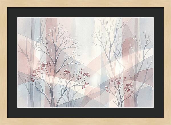 Bare Winter Trees With Red Berries