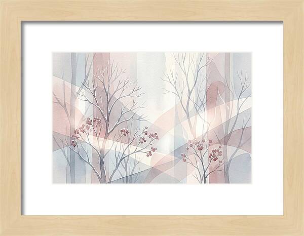 Bare Winter Trees With Red Berries