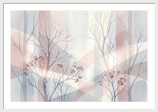 Bare Winter Trees With Red Berries