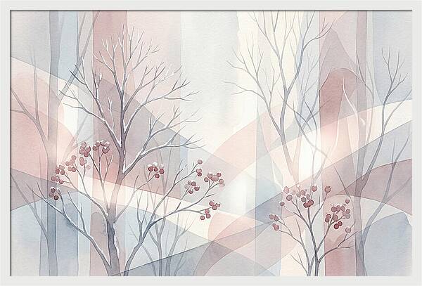 Bare Winter Trees With Red Berries