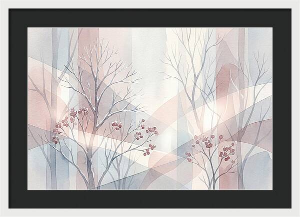 Bare Winter Trees With Red Berries