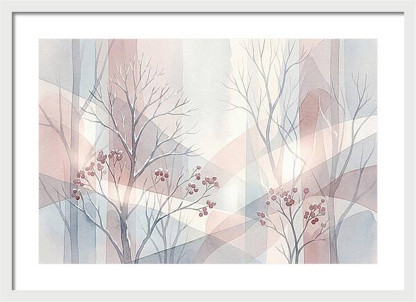 Bare Winter Trees With Red Berries
