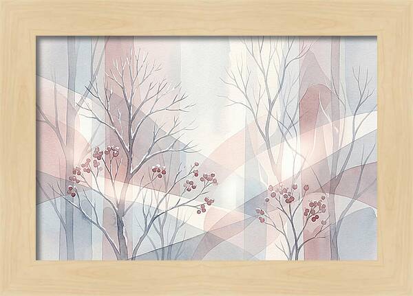 Bare Winter Trees With Red Berries