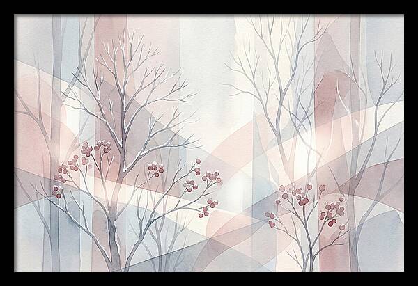 Bare Winter Trees With Red Berries