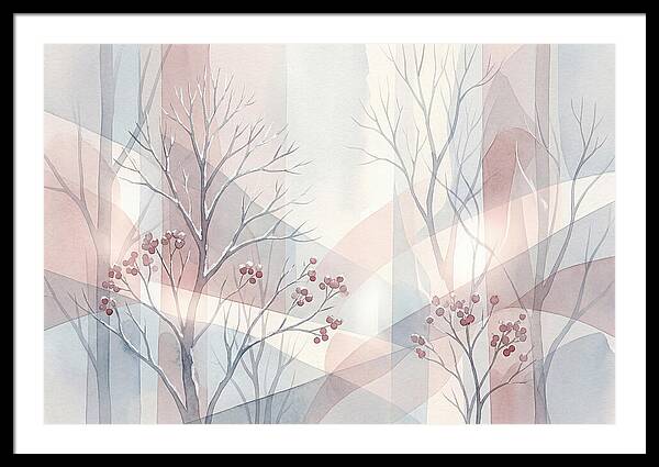 Bare Winter Trees With Red Berries