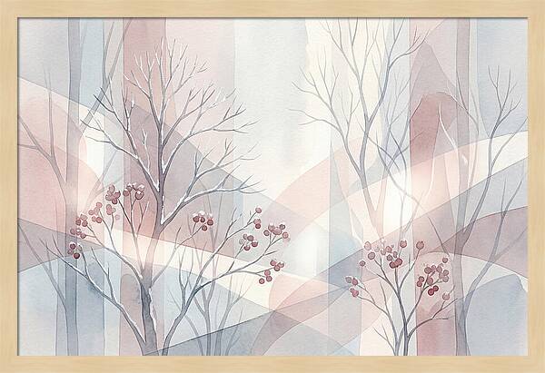 Bare Winter Trees With Red Berries