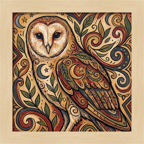 Barn Owl In Folk Art Style