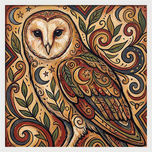 Barn Owl In Folk Art Style