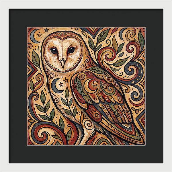 Barn Owl In Folk Art Style