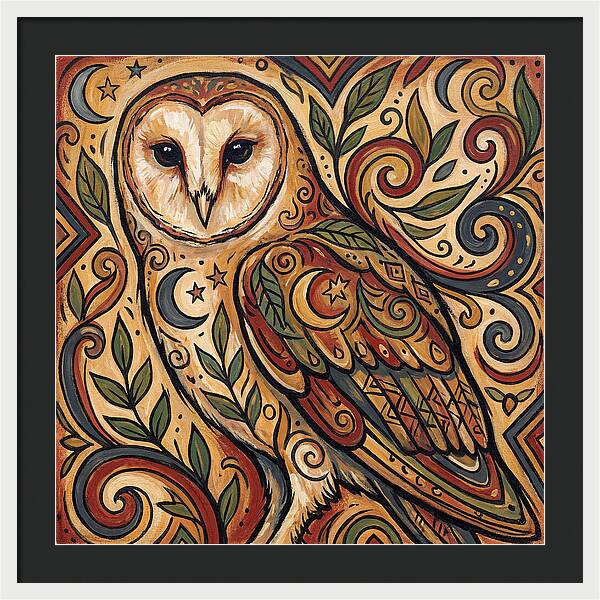 Barn Owl In Folk Art Style