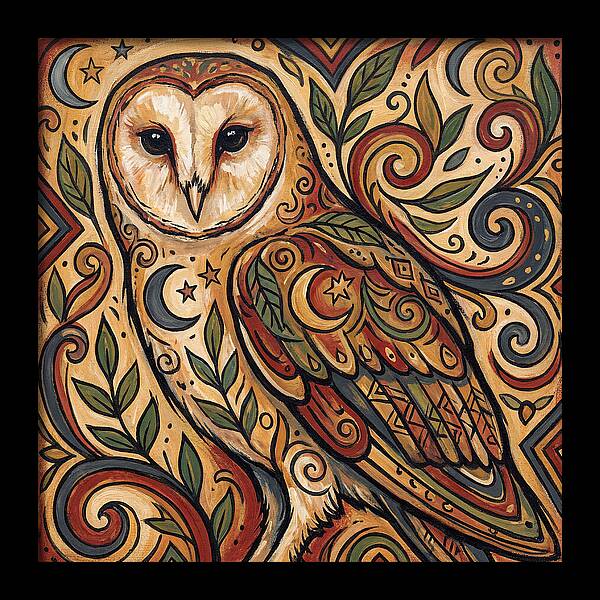 Barn Owl In Folk Art Style