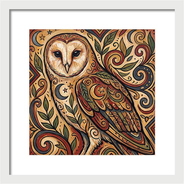 Barn Owl In Folk Art Style