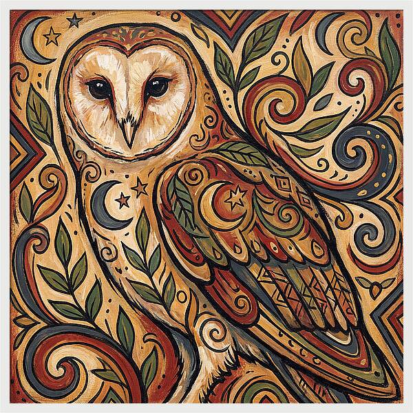 Barn Owl In Folk Art Style
