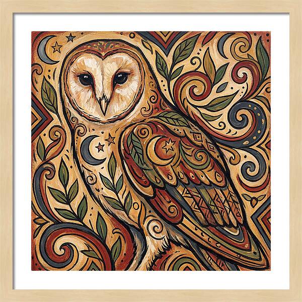 Barn Owl In Folk Art Style
