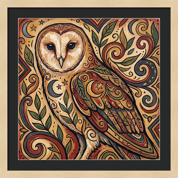 Barn Owl In Folk Art Style