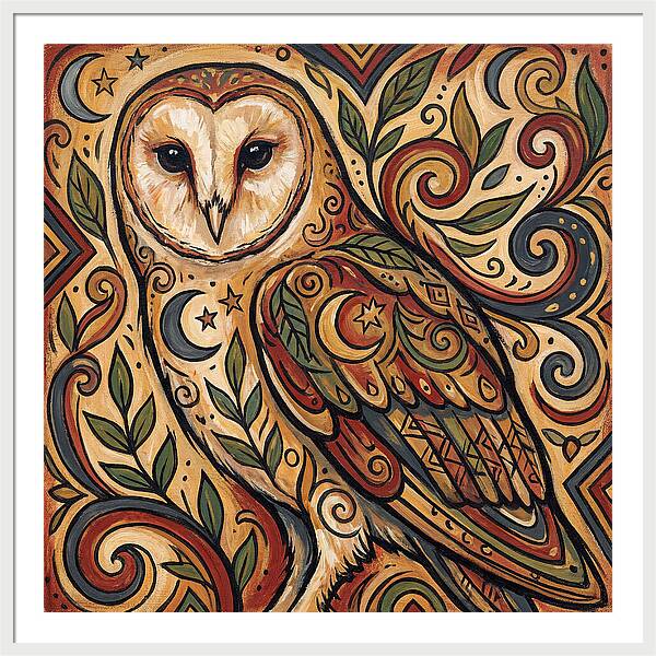 Barn Owl In Folk Art Style