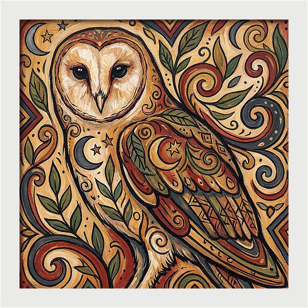 Barn Owl In Folk Art Style