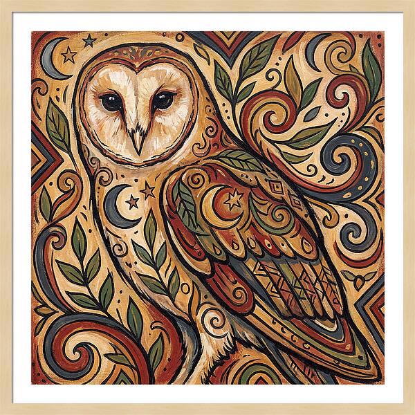 Barn Owl In Folk Art Style