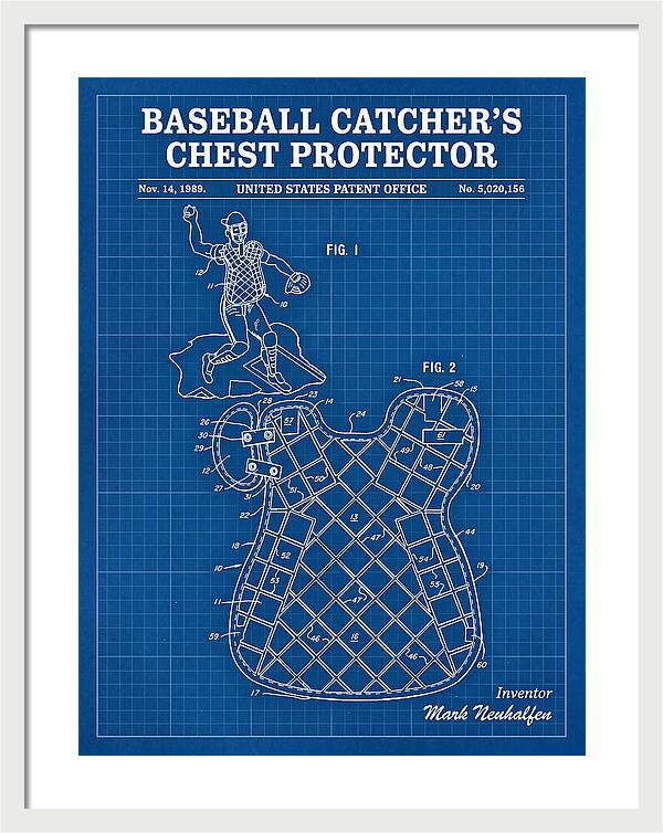 Baseball Catcher's Chest Protector Blueprint Patent Us5020156a