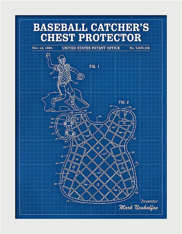 Baseball Catcher's Chest Protector Blueprint Patent Us5020156a