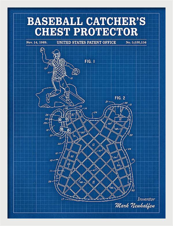 Baseball Catcher's Chest Protector Blueprint Patent Us5020156a
